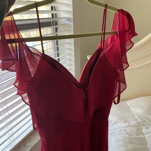 reddish-burgundy off the shoulder dress - Picture 3 of 4